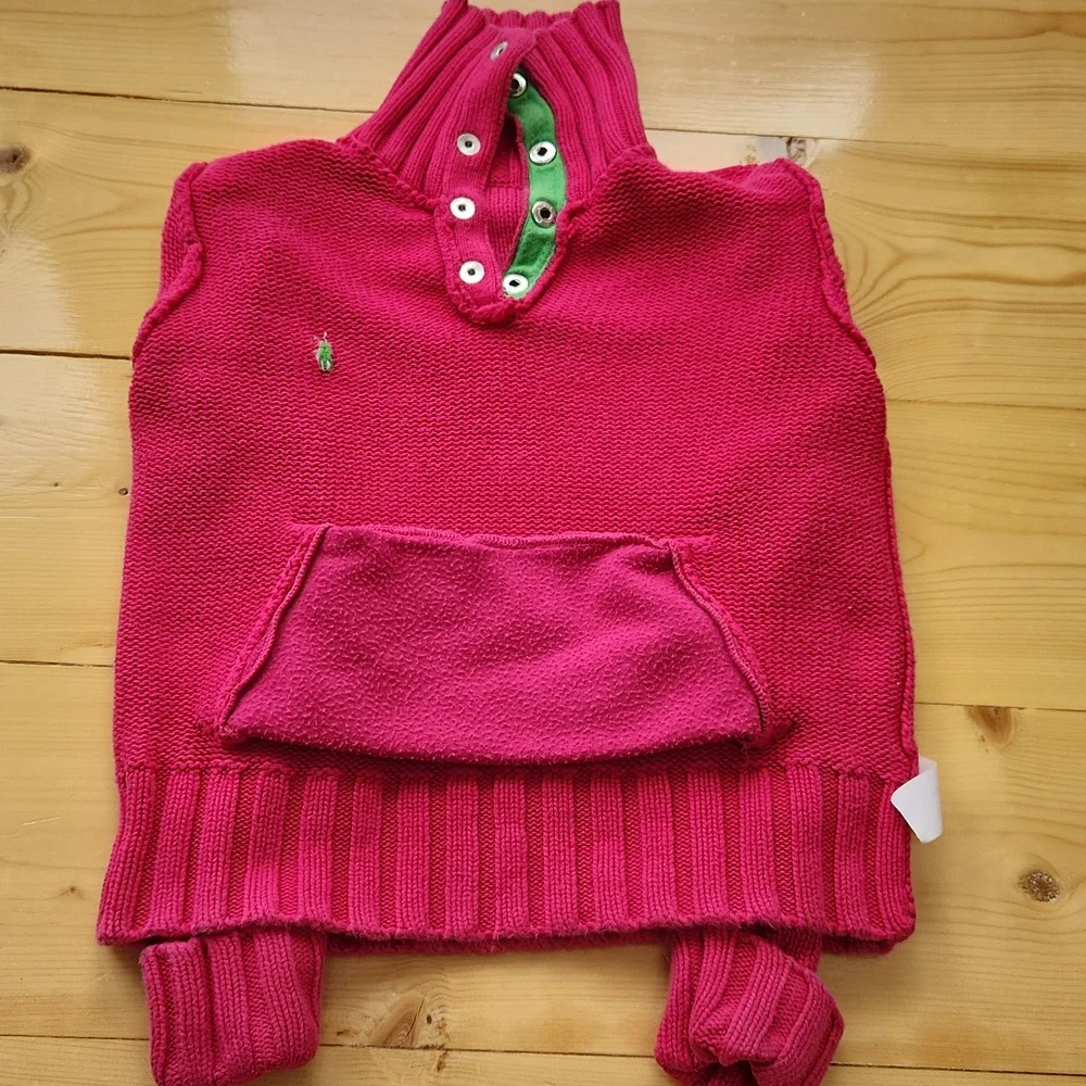 Vintage Ralph Lauren Hot Pink Girl's Neon Green Pony Turtleneck Sweater 4T